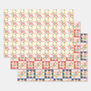 Little red flower quilt block wrapping paper sheet
