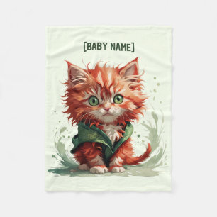 Little Red Fluffy Kitten Personalized Fleece Blanket