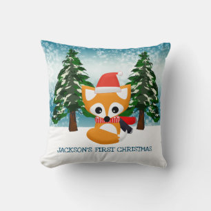 Little Red Fox in Santa Hat Cushion