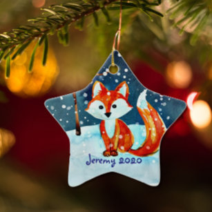Little Red Fox in Snow Ceramic Tree Decoration