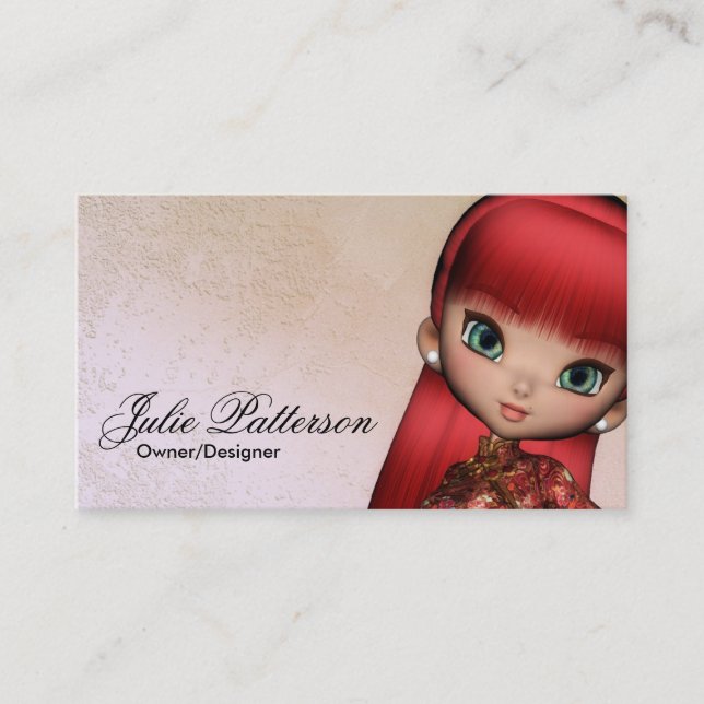 Little Red Hair Asian Girl Fantasy Business Card (Front)