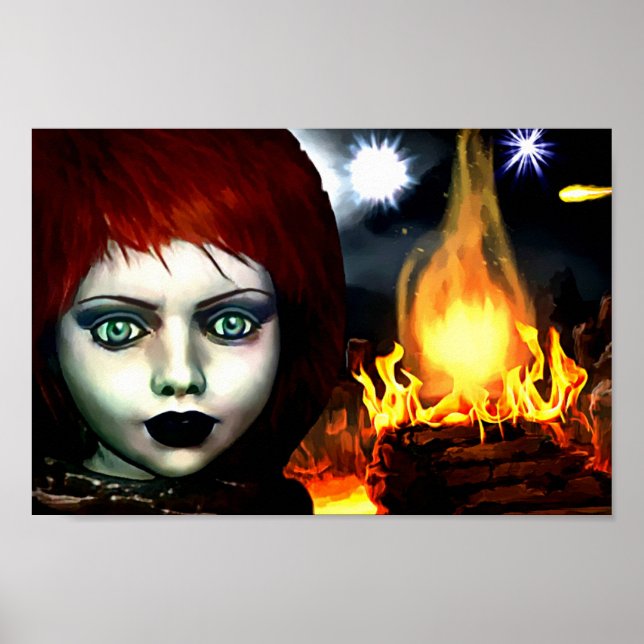 Little Red Hair Fire Witch Girl Fantasy art Poster (Front)