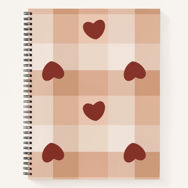 Little red hearts cozy gingham pattern Preppy Notebook (Front)