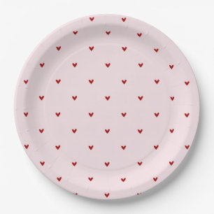 Little Red Hearts Pink Valentines Paper Plate
