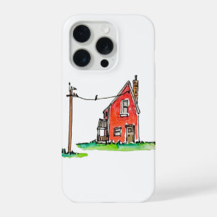 Little Red House with Power Line iPhone 15 Pro Case