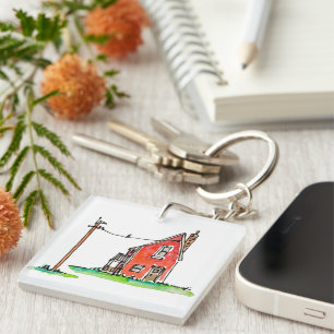 Little Red House with Power Line Key Ring