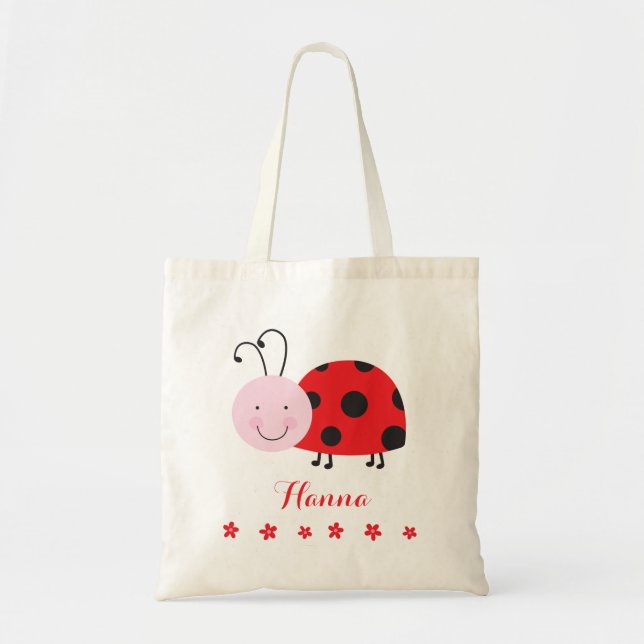 Little Red Ladybug Personalised Bag Tote  for Girl (Front)