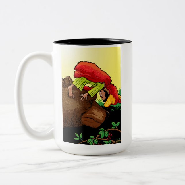 Little Red Mighty Nizz Grizzly Bear Hello! Two-Tone Coffee Mug (Left)