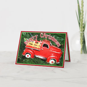 Little Red Pick-up Truck Christmas Ornament (2) Holiday Card
