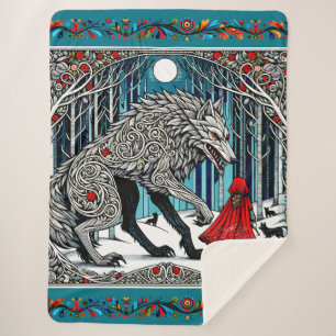 Little Red Riding Hood and The Wolf, Scandinavian  Sherpa Blanket