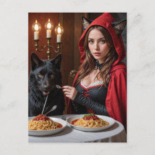 Little Red Riding Hood and Wolf Eat Spaghetti Postcard