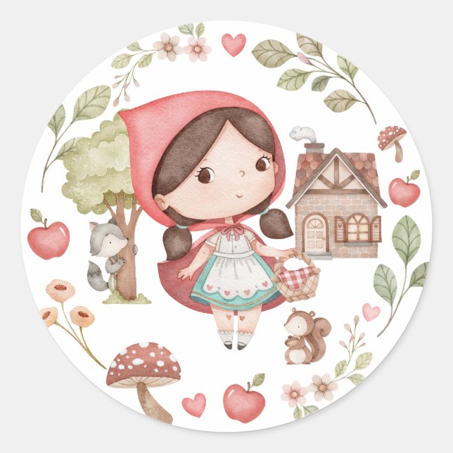 Little Red Riding Hood Cute Whimsical Classic Round Sticker (Front)