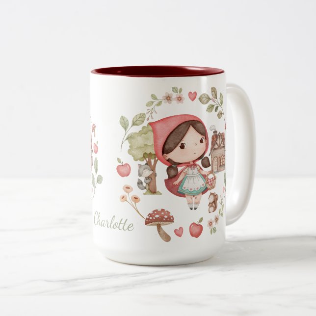 Little Red Riding Hood Cute Whimsical Two-Tone Coffee Mug (Front Right)