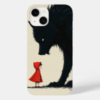 Little Red Riding Hood Facing Menacing Black Wolf