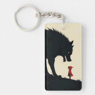Little Red Riding Hood Facing Menacing Black Wolf Key Ring