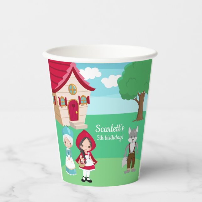 Little Red Riding Hood Fairytale Girls Birthday Paper Cups (Front)