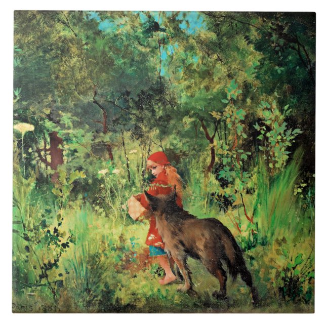 Little Red Riding Hood, fine art painting Tile (Front)