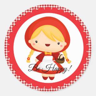 Little Red Riding Hood on Red/White Gingham Classic Round Sticker