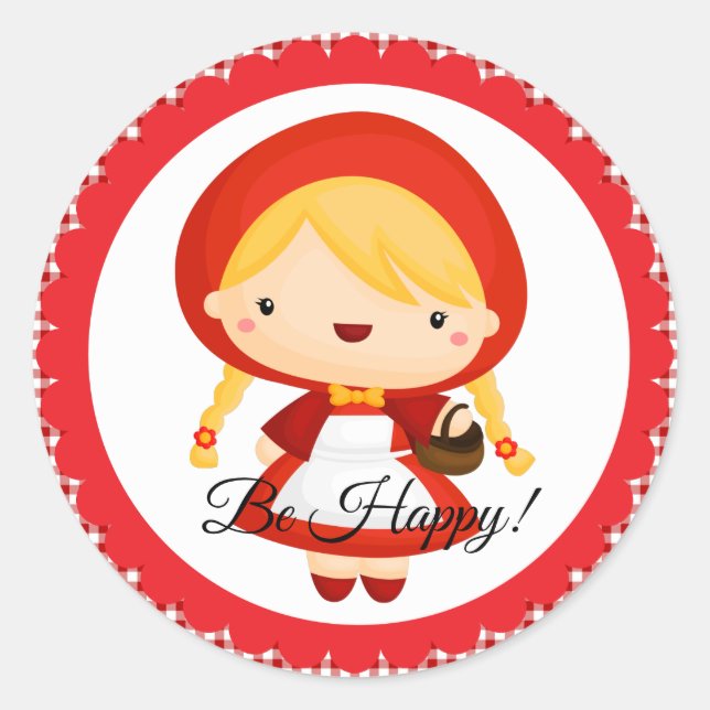 Little Red Riding Hood on Red/White Gingham Classic Round Sticker (Front)