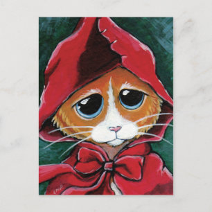 Little Red Riding Hood Tabby Cat Art Postcard