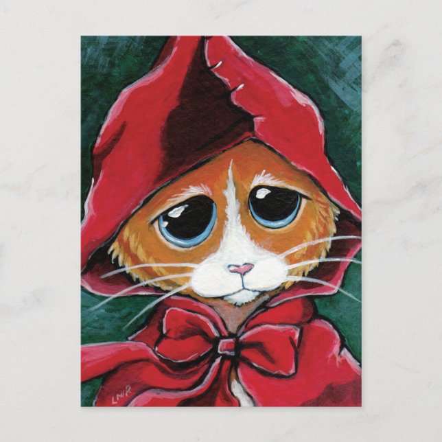 Little Red Riding Hood | Tabby Cat Art Postcard (Front)