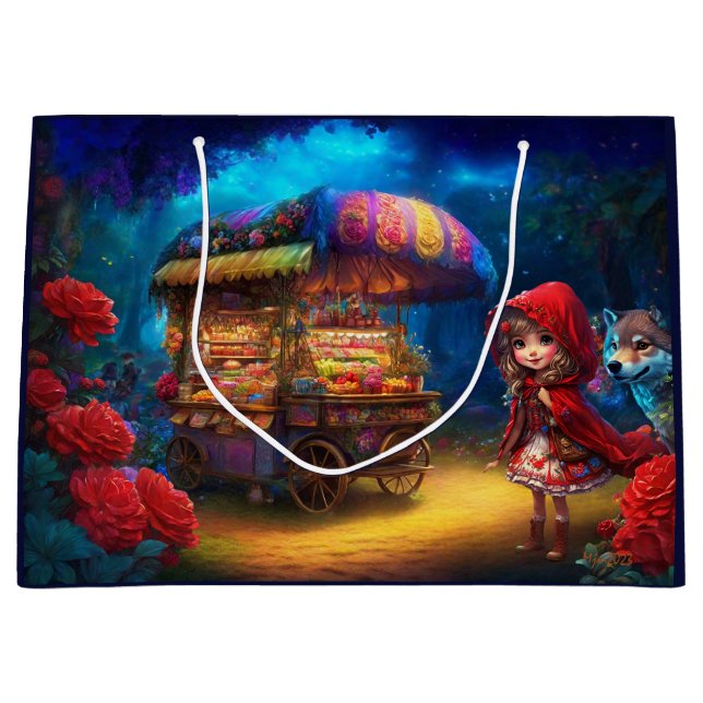 Little Red Riding Hood & The Wolf Decoupage Large Gift Bag (Front)