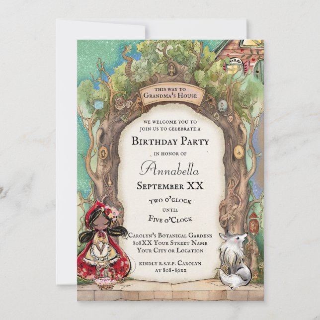 Little Red Riding Hood with Dark Skin Fairy Tale Invitation (Front)