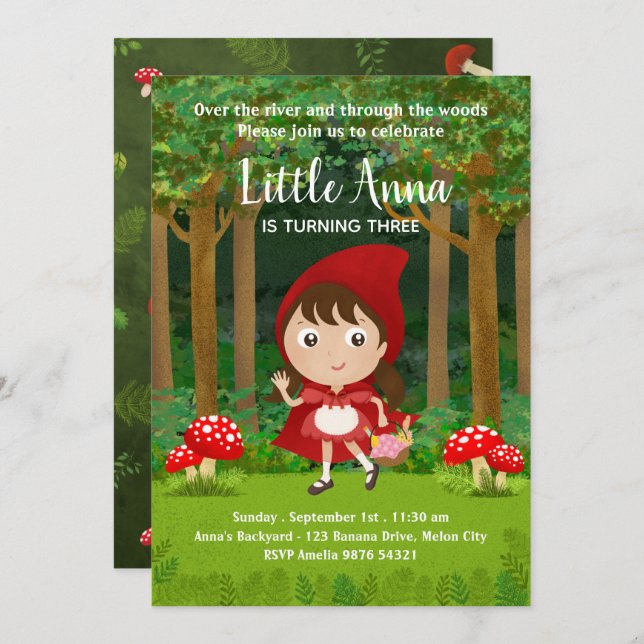 Little Red Riding Hood | Woodland Girl Birthday Invitation (Front/Back)