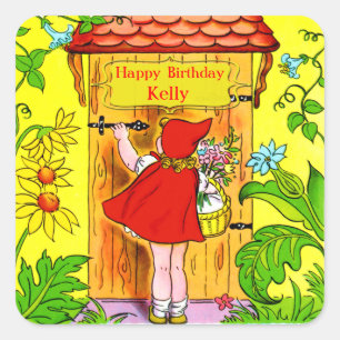 Little Red Riding Hoods Birthday Visit Square Sticker