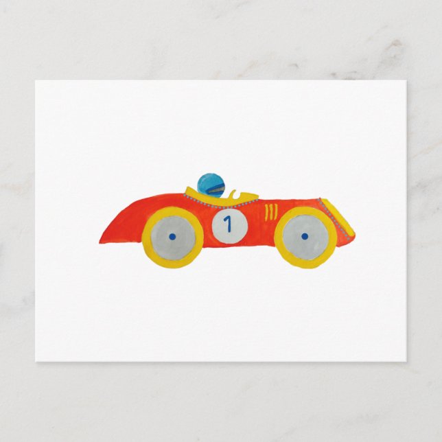 Little Red Roadster Racing Car Child 1st Birthday Postcard (Front)