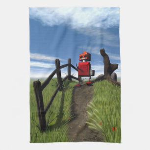Little Red Robot Tea Towel