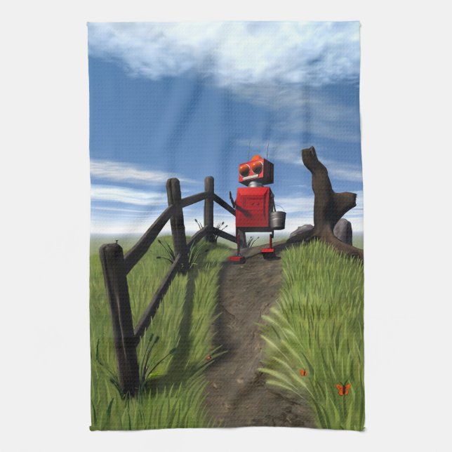 Little Red Robot Tea Towel (Vertical)