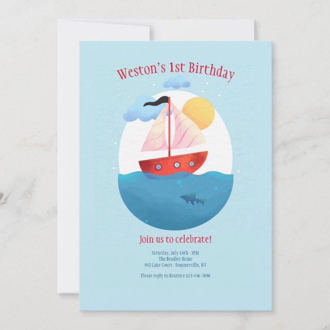 Little Red Sailboat Invitation (Front)