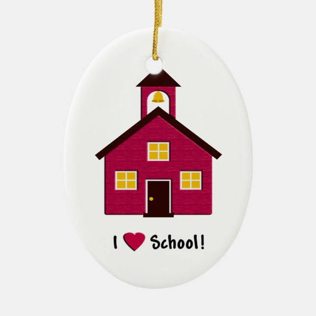 Little Red School House I Love School Ceramic Tree Decoration (Front)