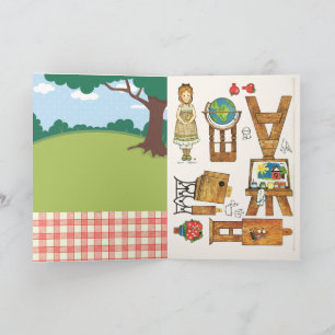 Little Red Schoolhouse Reproduction Gingham Doll Card