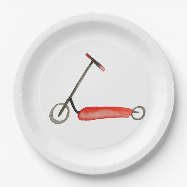 Little Red Scooter Child's Birthday Paper Plate (Front)