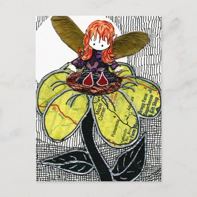 Little Red Shoes Fairy Sitting on a Flower Postcard (Front)