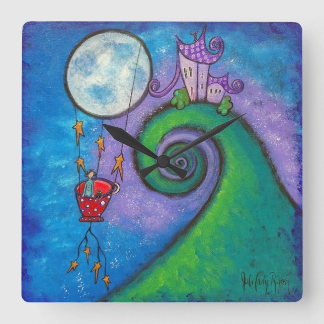 Little Red Tea Cup In Flight Clock (Front)