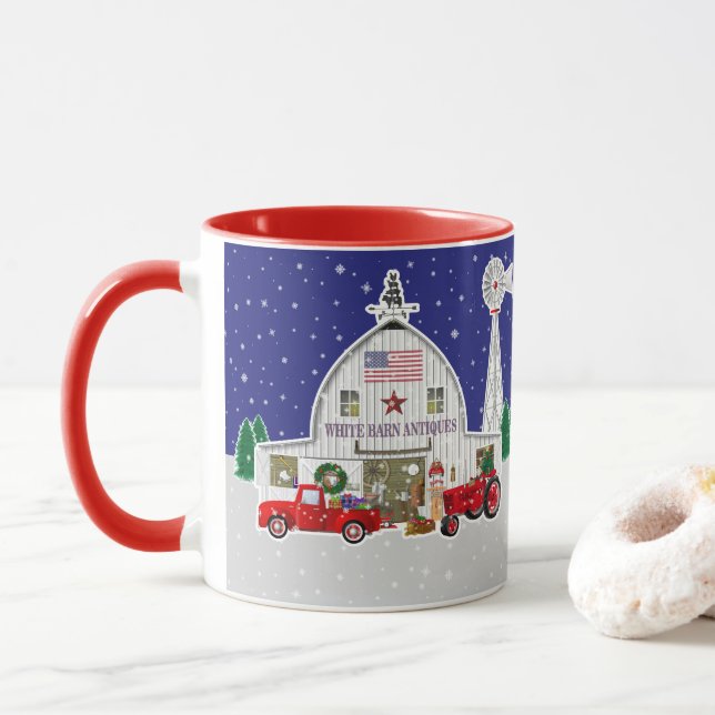 Little Red Truck and Antique White Barn Mug (With Donut)
