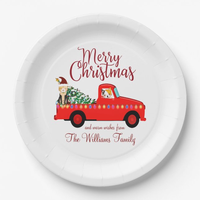 Little Red Truck Christmas Holiday Paper Plate (Front)