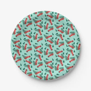 Little Red Truck Christmas Tree Pattern Green Paper Plate