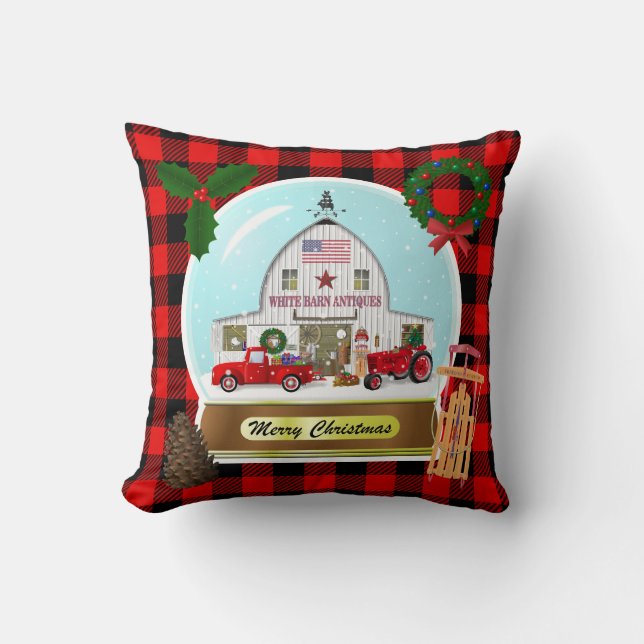 Little Red Truck Fall and Winter Globes Cushion (Front)