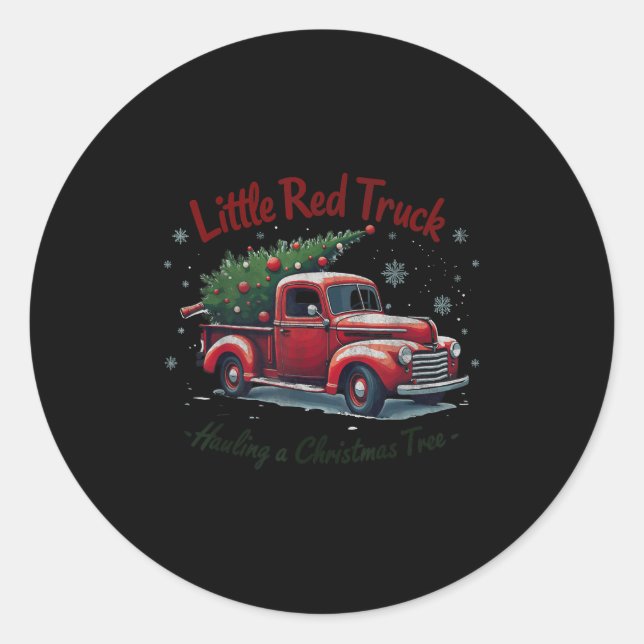 Little Red Truck Hauling A Christmas Tree Family M Classic Round Sticker (Front)