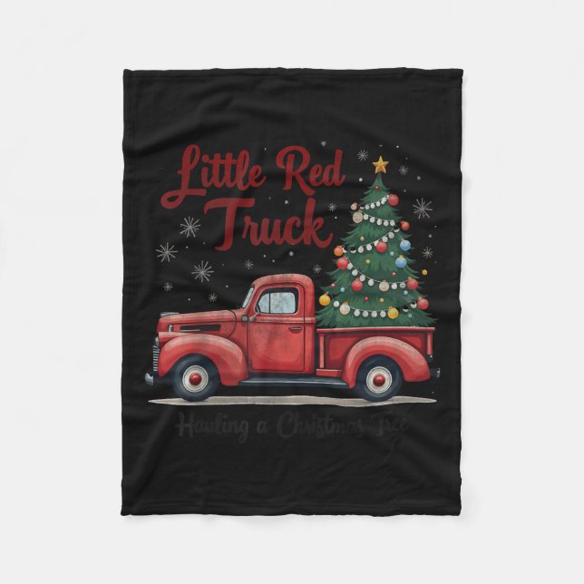 Little Red Truck Hauling A Christmas Tree Family M Fleece Blanket (Front)