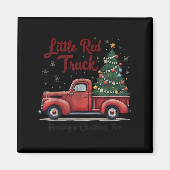 Little Red Truck Hauling A Christmas Tree Family M Magnet (Front)