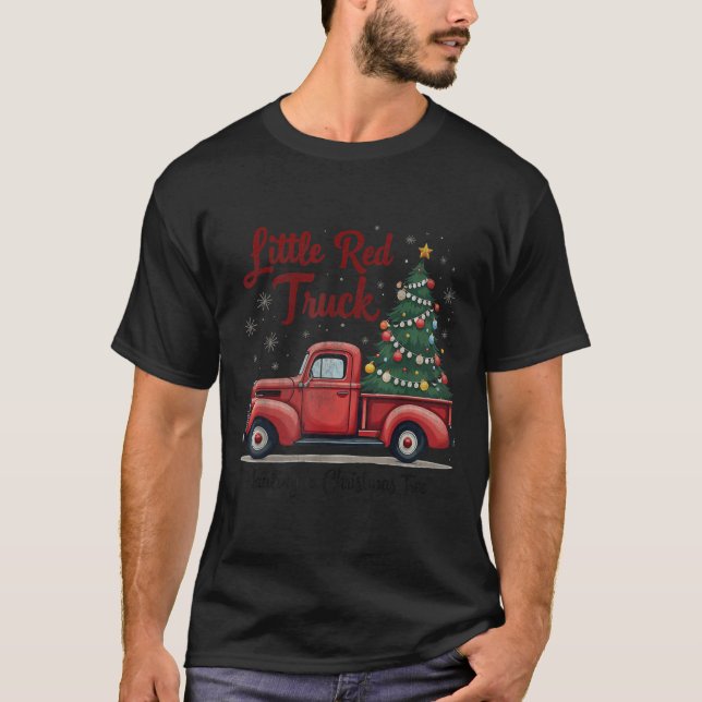 Little Red Truck Hauling A Christmas Tree Family M T-Shirt (Front)