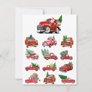 Little Red Truck hauling a Christmas Tree Holiday Card