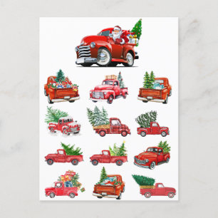 Little Red Truck hauling a Christmas Tree Holiday Postcard