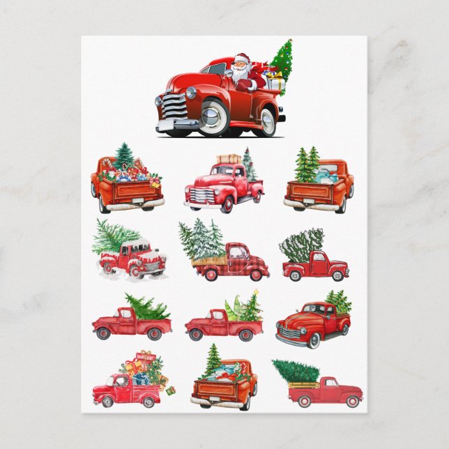 Little Red Truck hauling a Christmas Tree Holiday Postcard (Front)