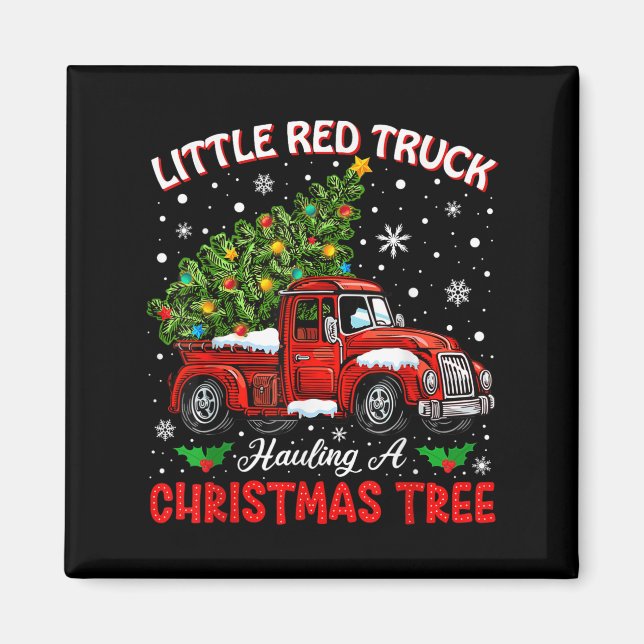Little Red Truck Hauling A Christmas Tree  Magnet (Front)